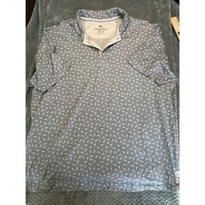 Tommy Bahama Mens XXL Shark Print Polo  Blue White Short Sleeve Cotton Blend